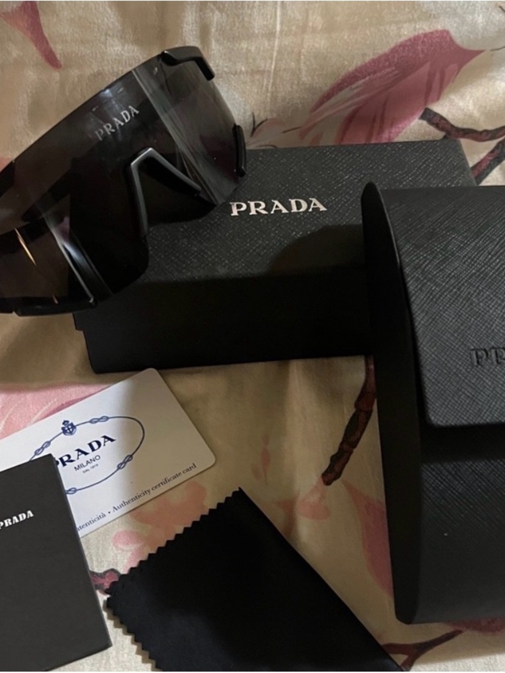 Prada Shield Sunglasses in Black with Red Brow Accent - Picture 2 of 3